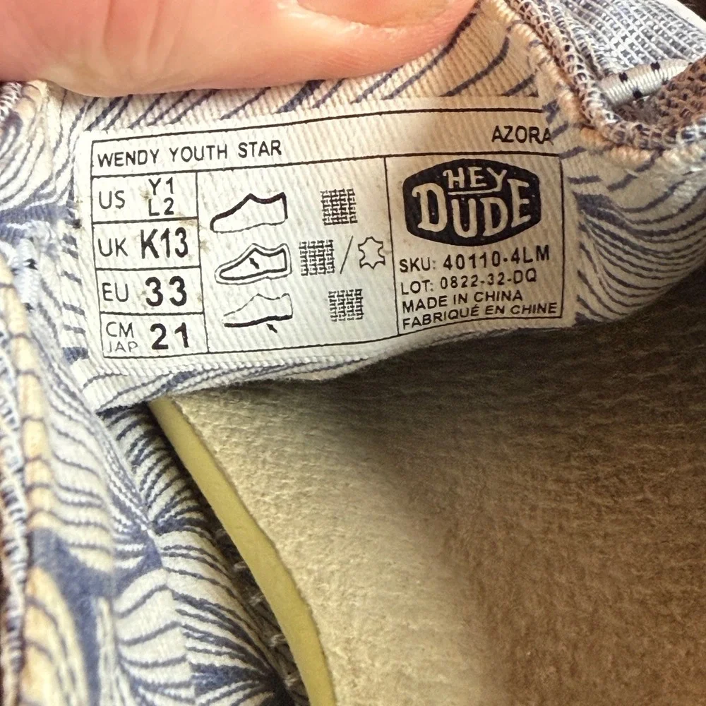 Hey Dude Wendy Youth Star Azora Blue White Slip On Loafers Shoes Kids Size Y1 L2